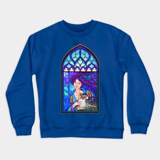 Fairy with owl in gothic window. Crewneck Sweatshirt